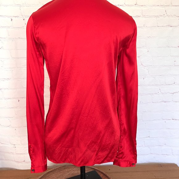 Theory - Red Silk Long Sleeve Blouse -Size Small - Picture 4 of 8